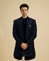 Navy Blue Sequinned Indo Western Set